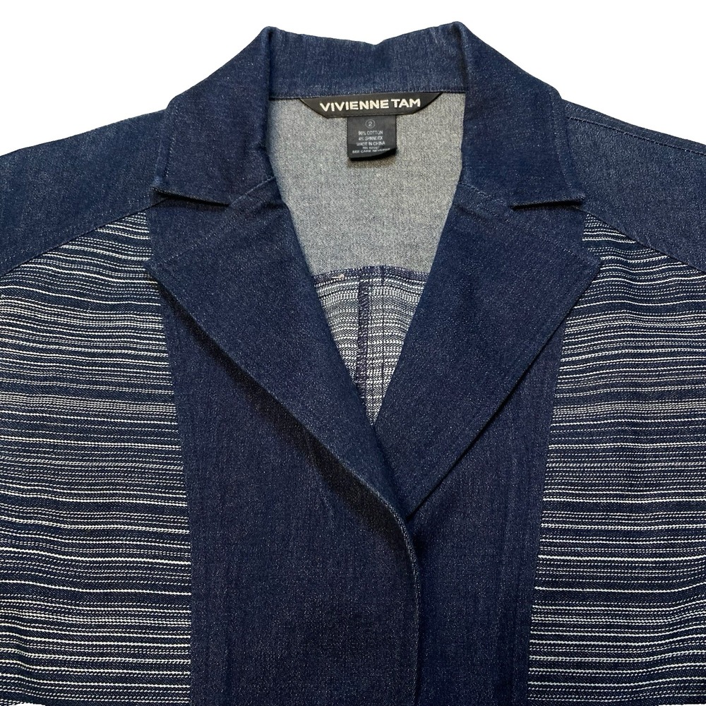 Vivienne Tam Blazer 2 Womens Snap Cotton Stretch Solid Stripe Pockets